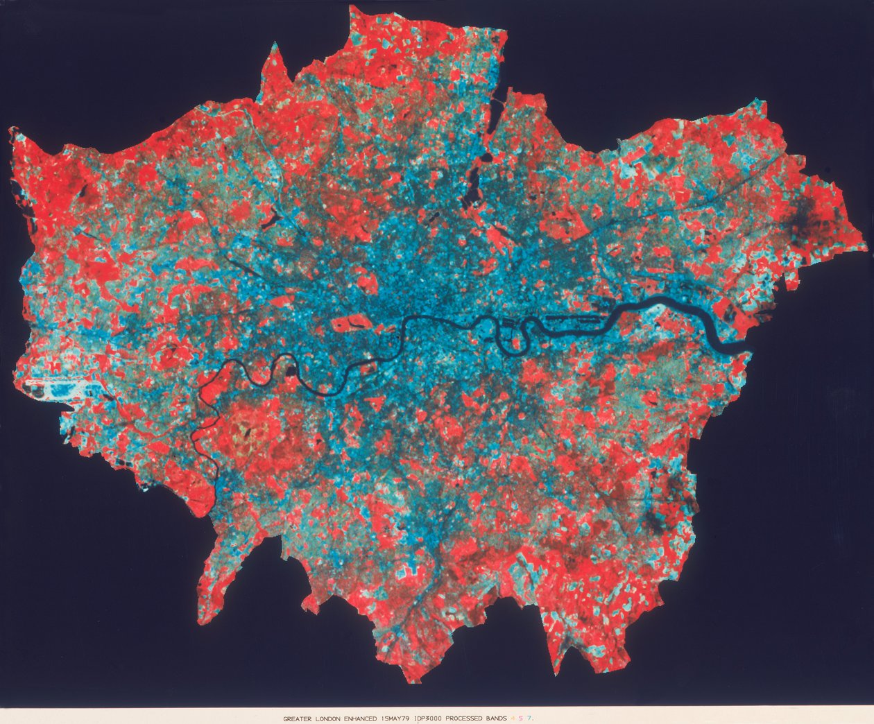 Kompozit Landsat hamis színes kép Nagy-Londonról, 1979 alkotó: Unbekannt