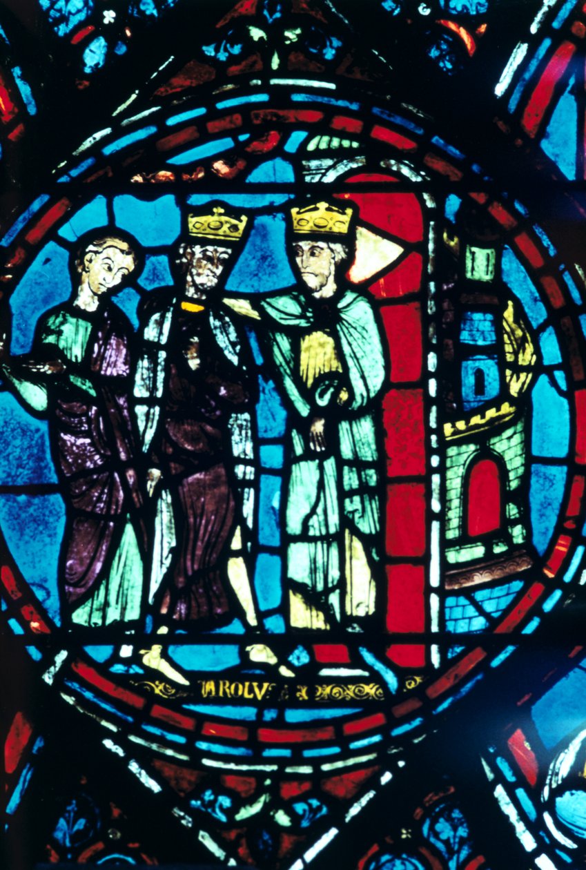 Konstantin köszönti Nagy Károlyt Konstantinápolyban, ólomüveg, Chartres-i katedrális, Franciaország, c1225 alkotó: Unbekannt