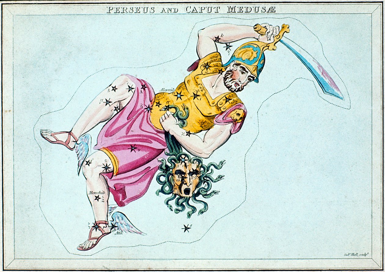 Perszeusz csillagkép, amelyen Medúza fejét viseli, c1820 alkotó: Unbekannt
