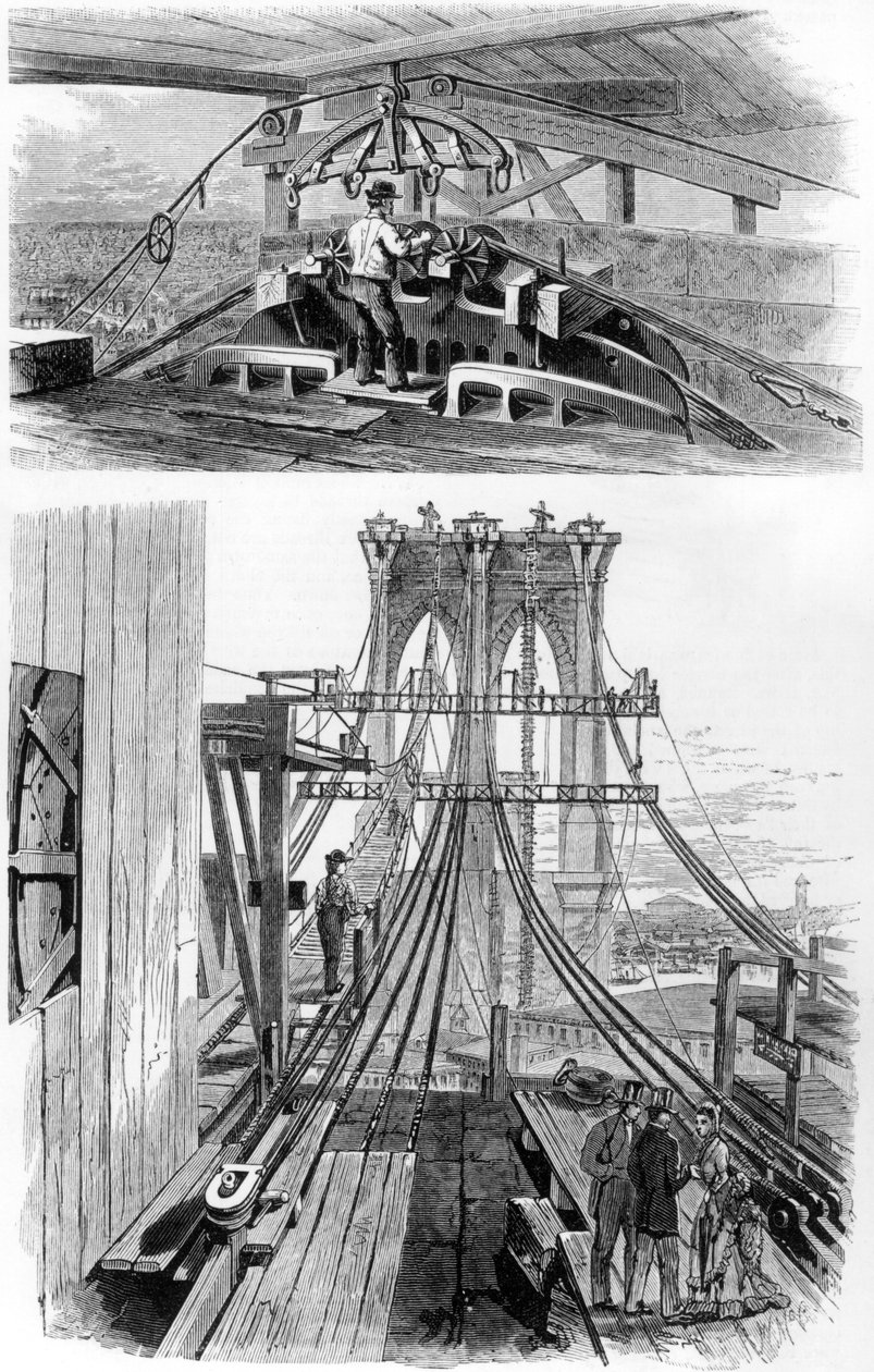 A Brooklyn Suspension Bridge építése, New York, USA, 1880 alkotó: Unbekannt