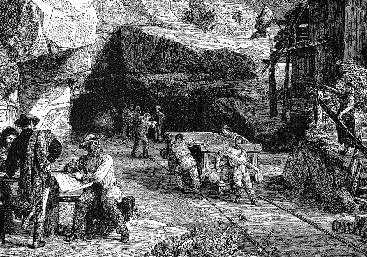 A Szent Gotthárd-alagút építése az Alpok alatt, 1880 alkotó: Unbekannt