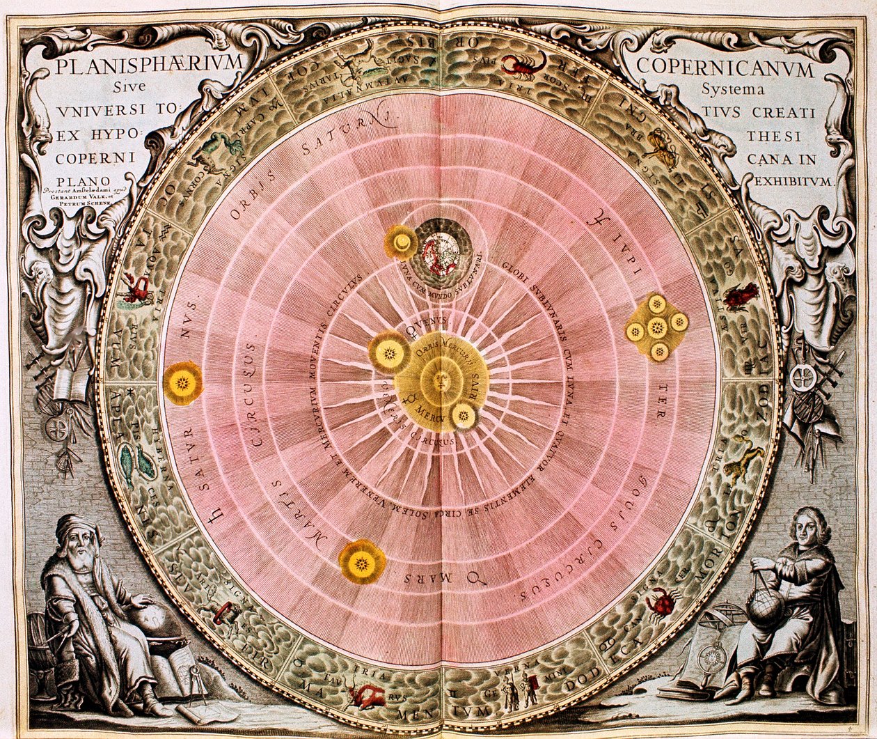 A világegyetem kopernikuszi napközpontú heliocentrikus rendszere, 1708 alkotó: Unbekannt