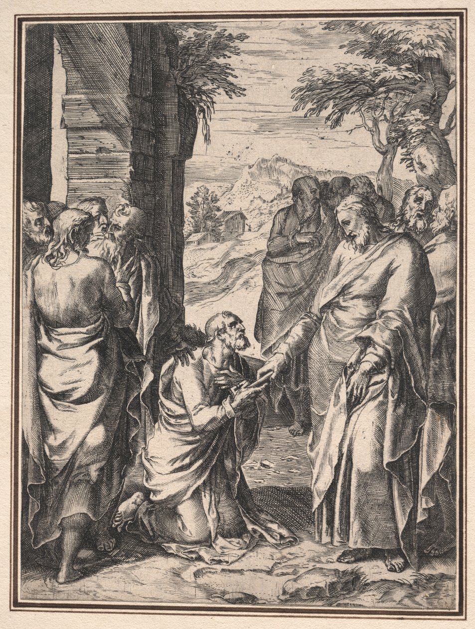 Másolata Cornelis Cort: Krisztus átadja a templom kulcsát Szent Péternek, c. 1567. alkotó: Unbekannt