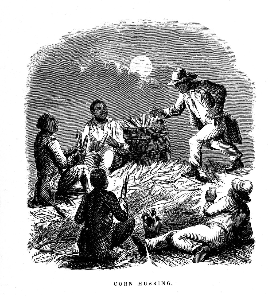 Corn Husking, fekete emberek munkások hántolják a kukoricát, Dél-USA, 1850 alkotó: Unbekannt