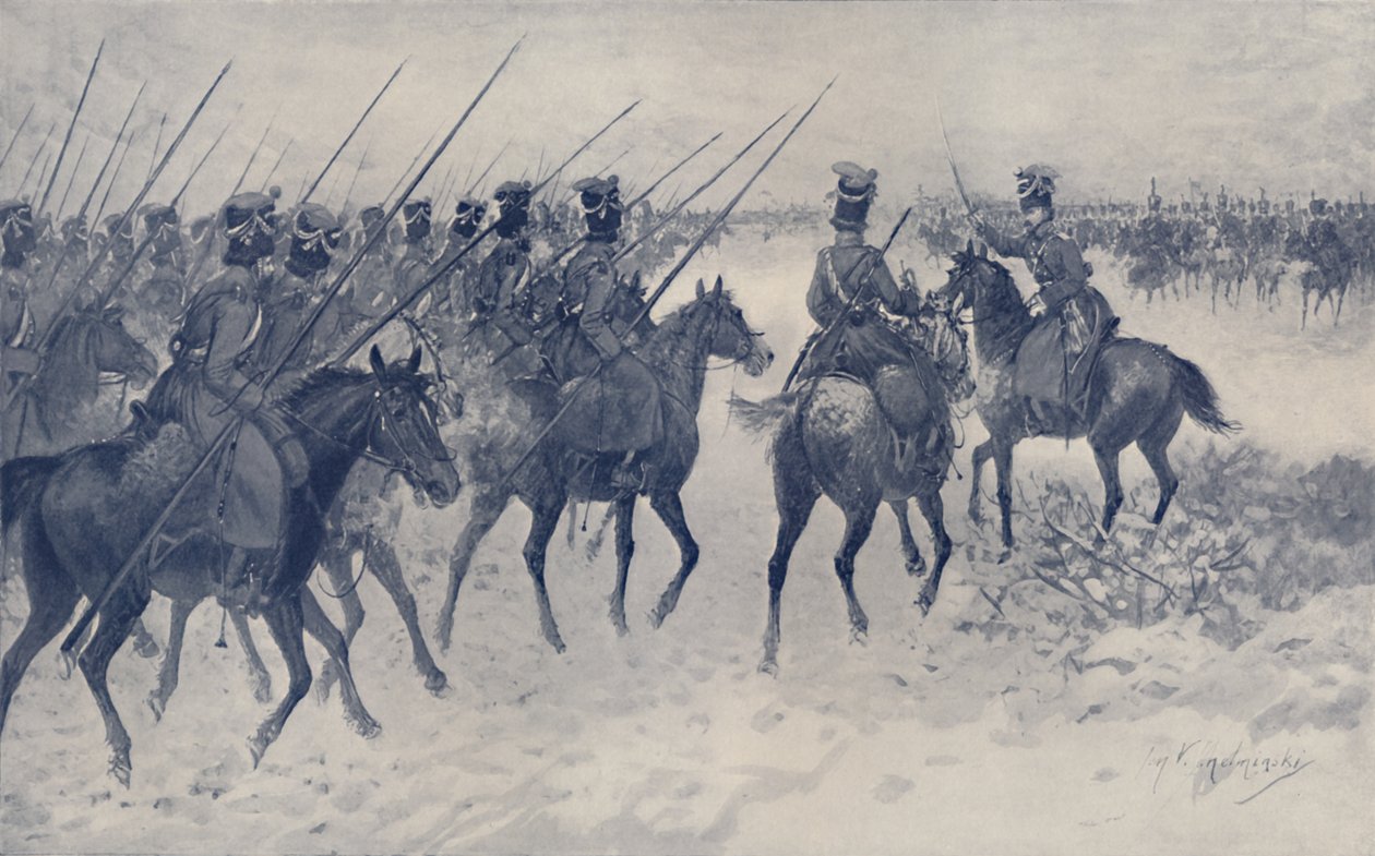 Kozákok francia lovassági rohamra várva, 1812, 1896. alkotó: Unbekannt