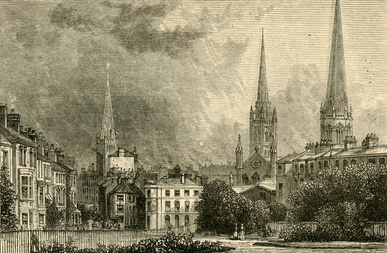 Coventry – A Szentháromság tornyai, St. Michaels és Christ Church, 1898. alkotó: Unbekannt