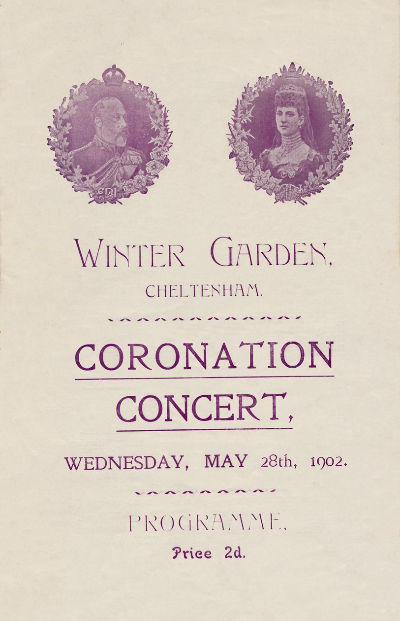 A koronázási koncert programjának borítója a Winter Gardenben, Cheltenham, 1902. alkotó: Unbekannt
