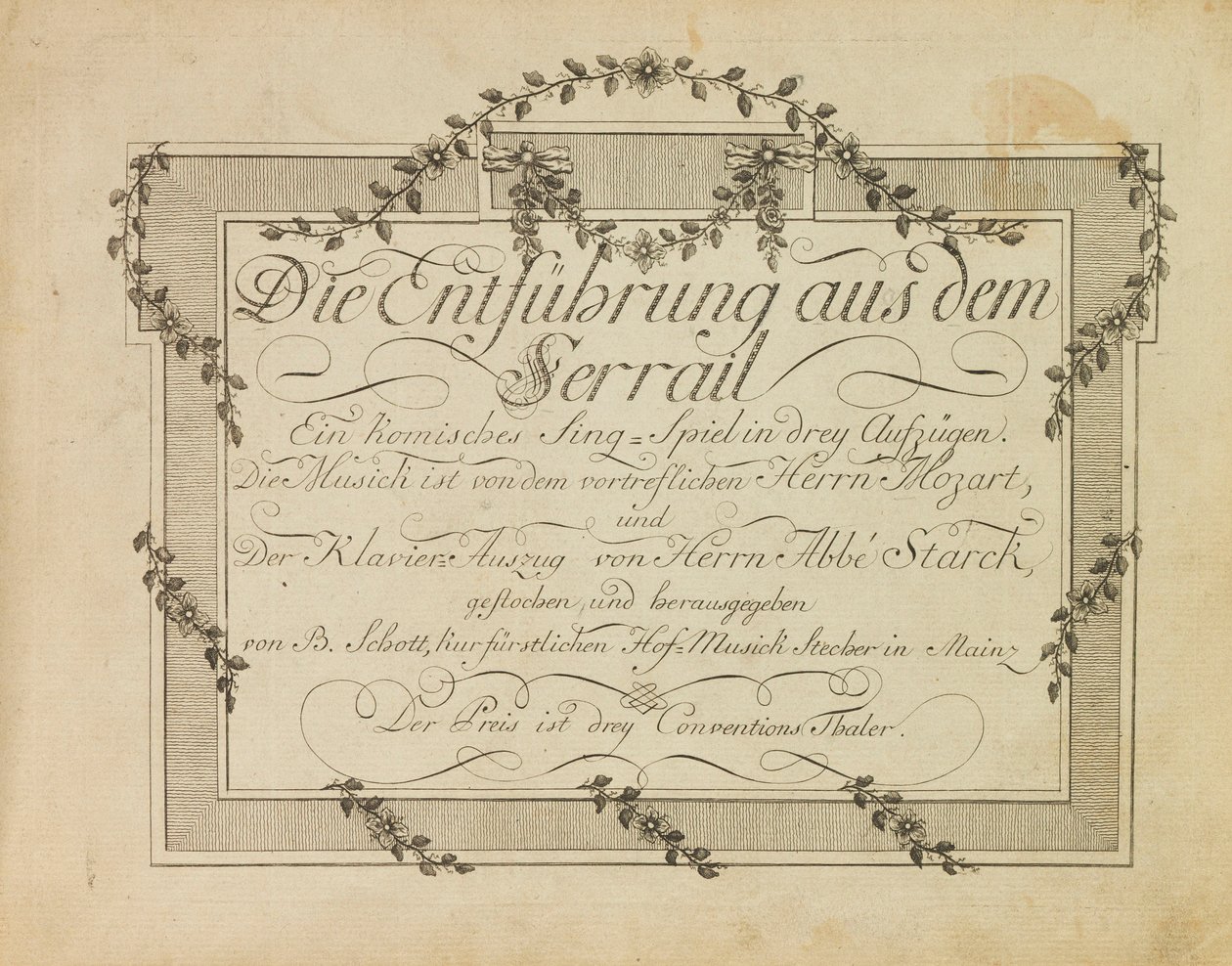 Borító Mozart Elrablása a szerájból című operája első kiadásának borítója, aft.1786 alkotó: Unbekannt
