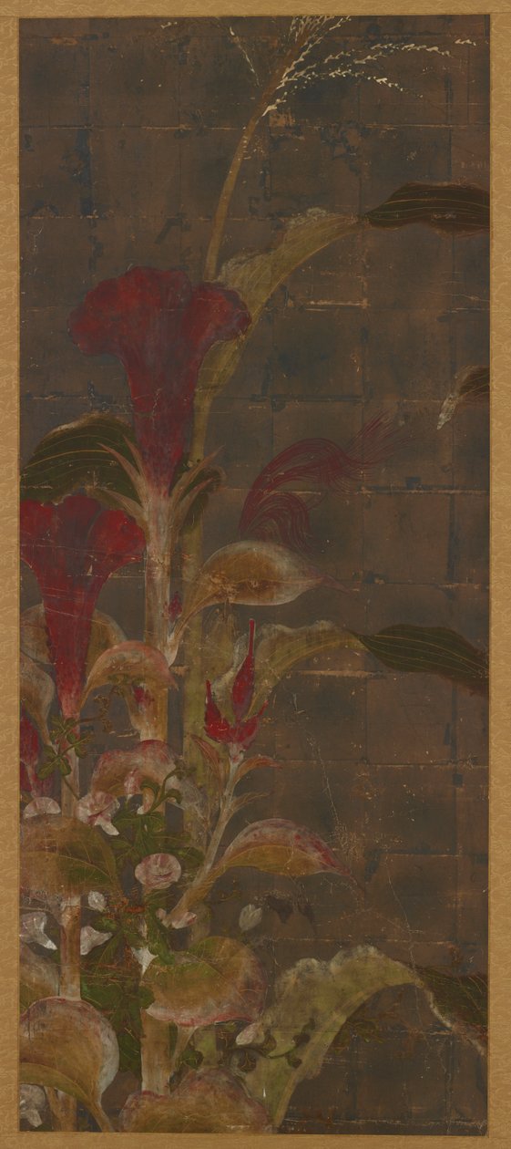 Coxcombs, kukorica és hajnali virágok, Momoyama-korszak, 1568-1615. alkotó: Unbekannt