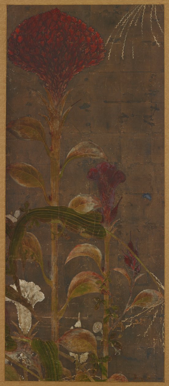 Coxcombs, kukorica és hajnali virágok, Momoyama-korszak, 1568-1615. alkotó: Unbekannt