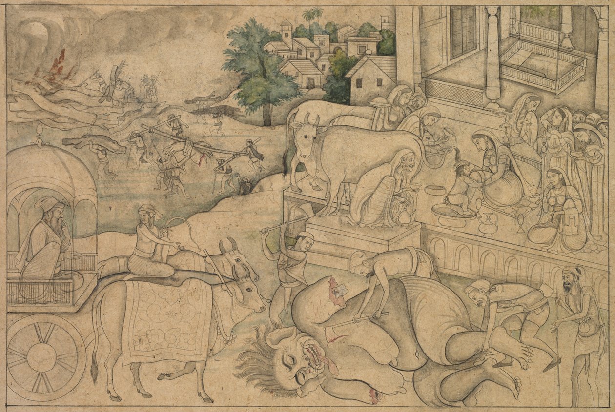 Putana démon hamvasztása, egy Krisna-Lilától, kb. 1790. alkotó: Unbekannt