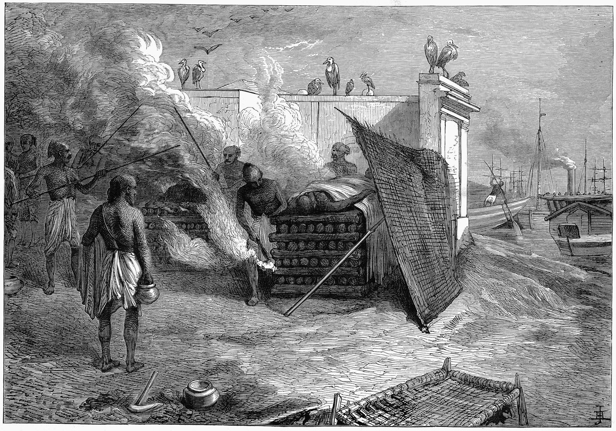 Halottak hamvasztása temetési máglyán, Kalkutta, India, 1879 alkotó: Unbekannt