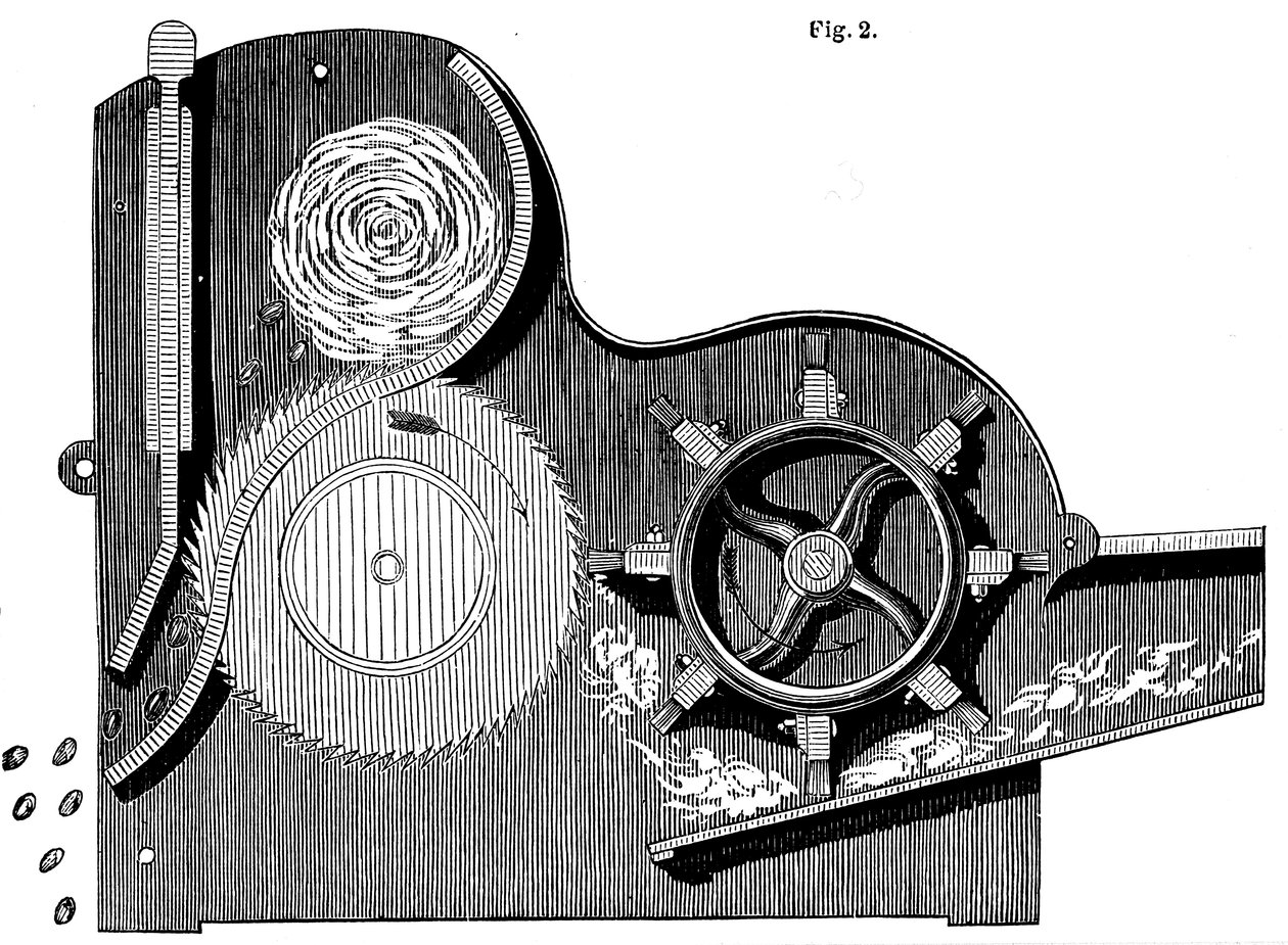 Eli Whitneys 1765-1825 fűrész-gin keresztmetszete pamut tisztításához, 1865 alkotó: Unbekannt