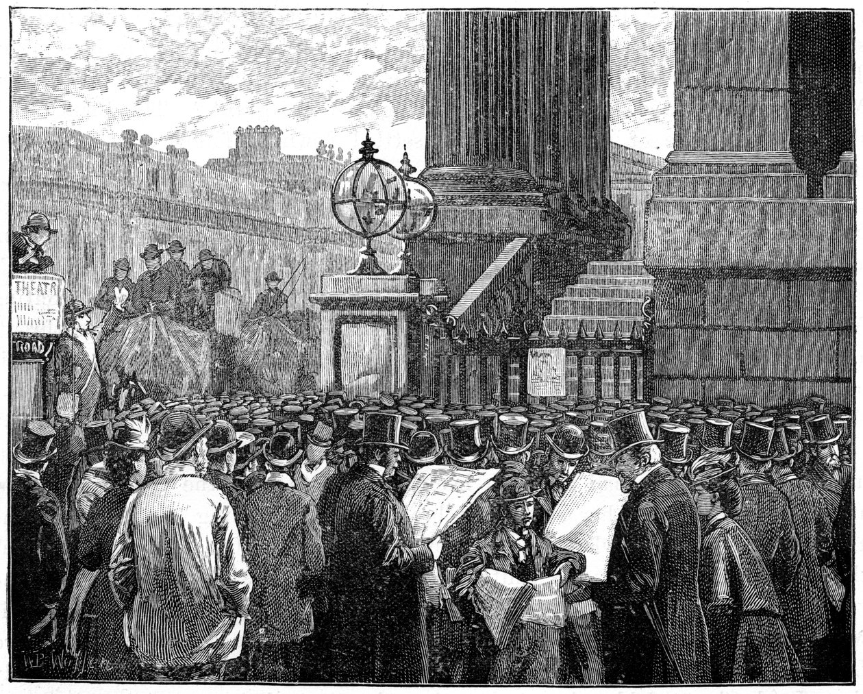 Tömeg a Mansion House-ban, és olvassa a Wales-i herceg betegségéről szóló értesítőt, 1871 1900 alkotó: Unbekannt