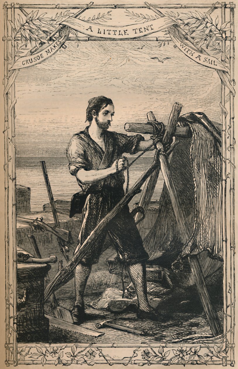 Crusoe csinál egy kis sátrat vitorlával, c1870 alkotó: Unbekannt