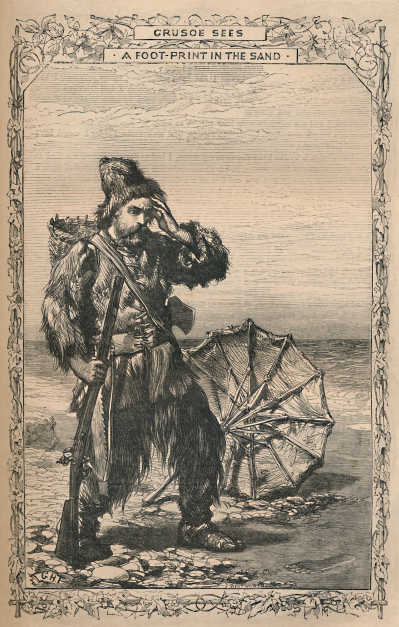 Crusoe lábnyomot lát a homokban, c1870 alkotó: Unbekannt