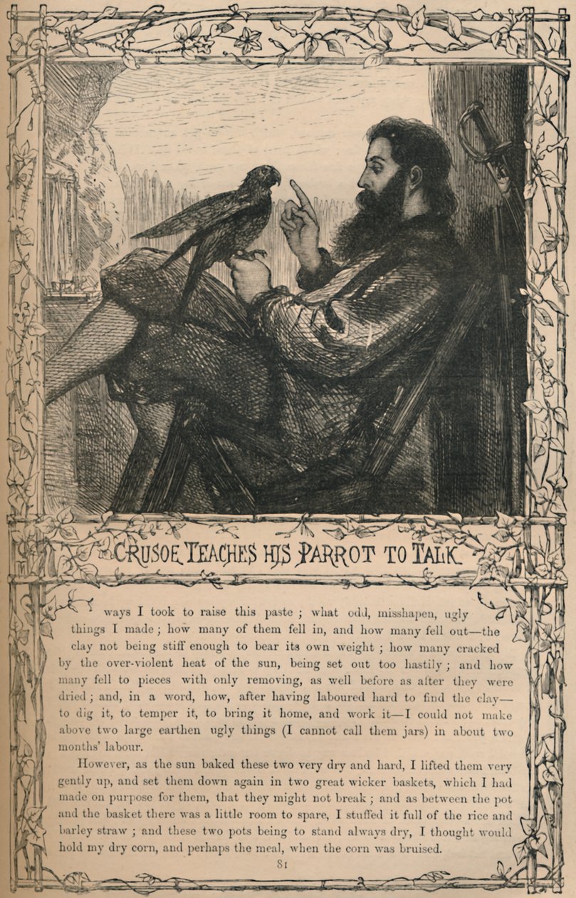 Crusoe megtanítja a papagáját beszélni, 1870 alkotó: Unbekannt