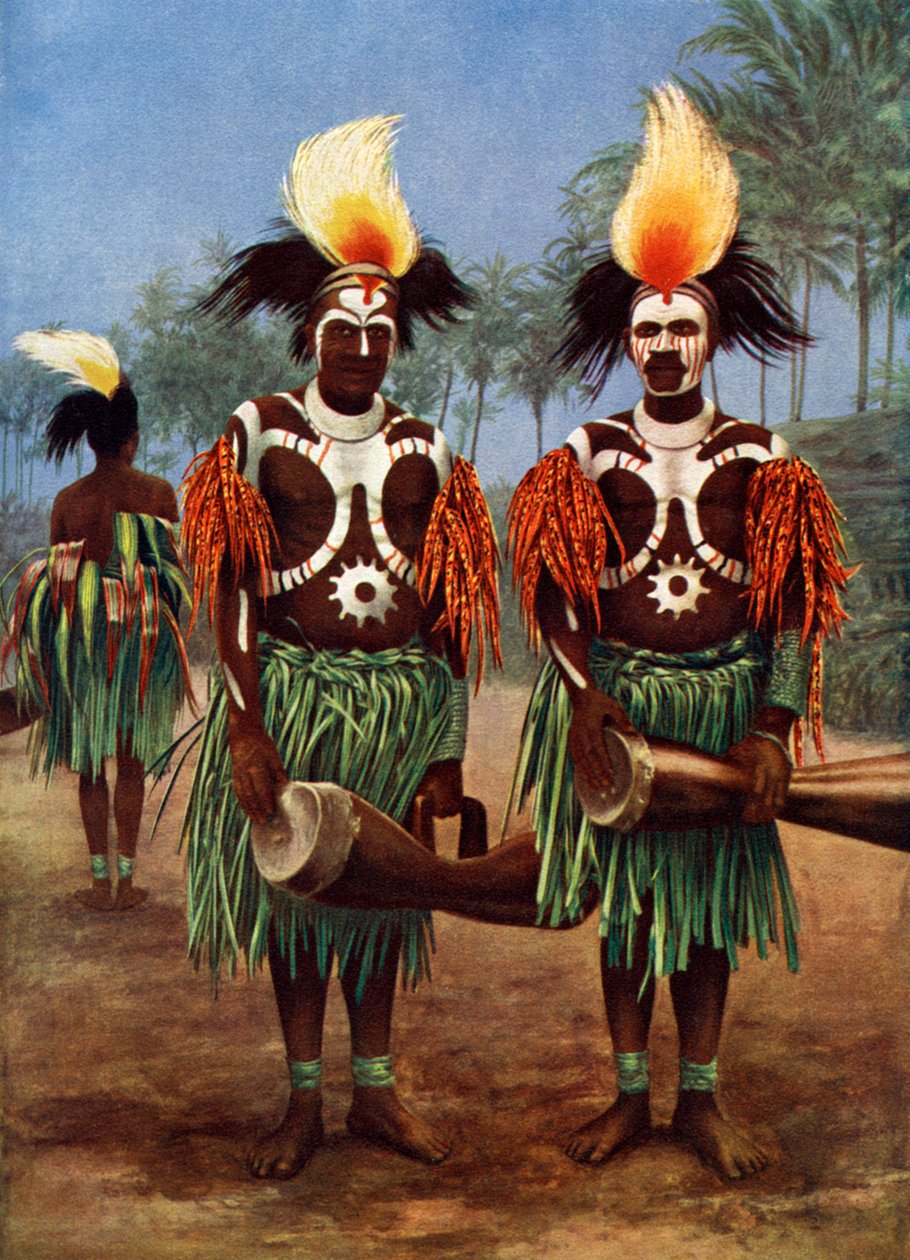 A Fly River régió táncosai, Pápua Új-Guinea, 1920 alkotó: Unbekannt