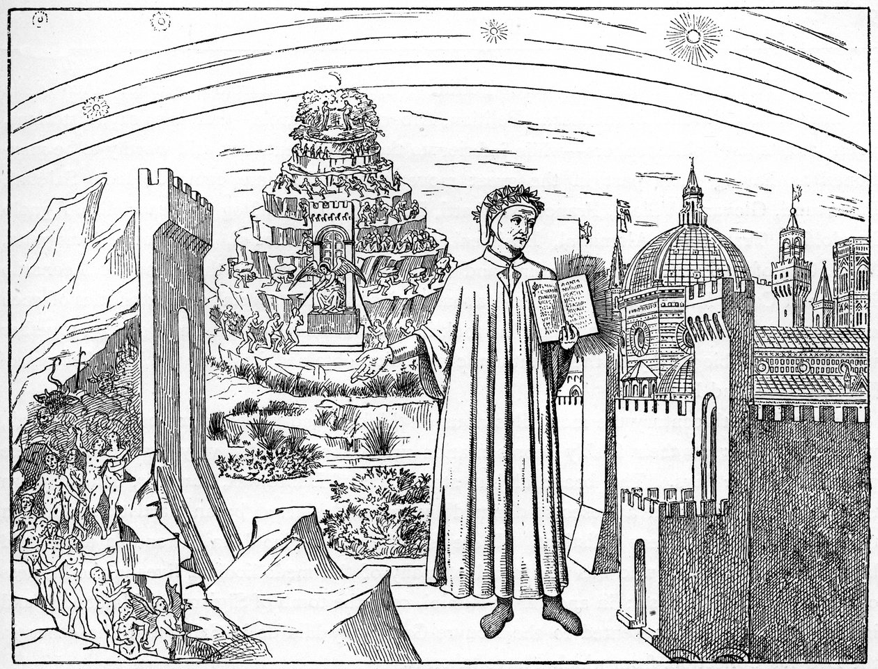 Dante 1265-1321, Firenze és a pokol hét köre, 1882 alkotó: Unbekannt