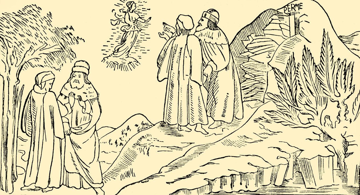 Dante a Purgatóriumban látja Beatrice látomását, c1930. alkotó: Unbekannt