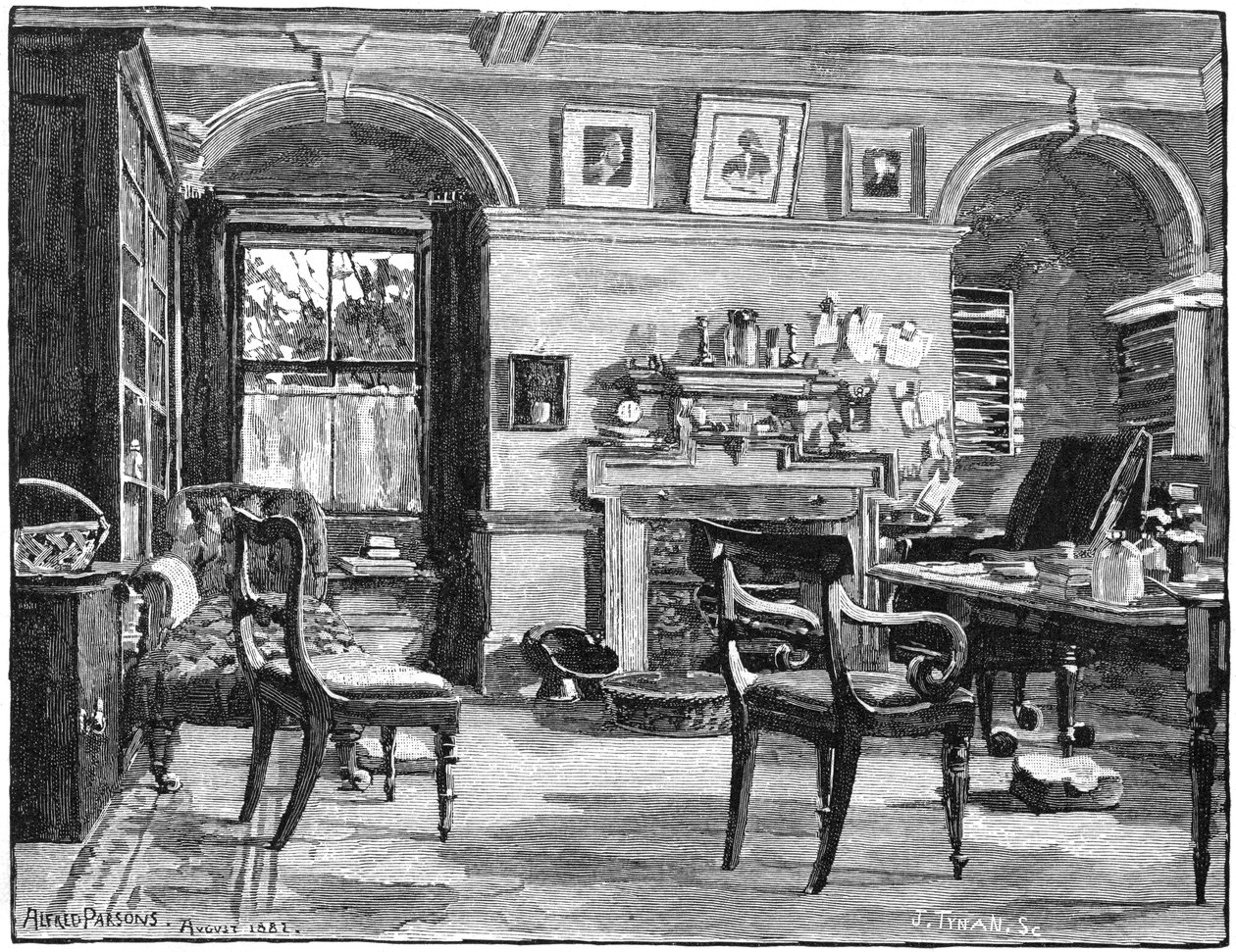 Darwins a Down House-ban tanul, otthonában, Kent államban, Beckenham közelében, 1883-ban alkotó: Unbekannt