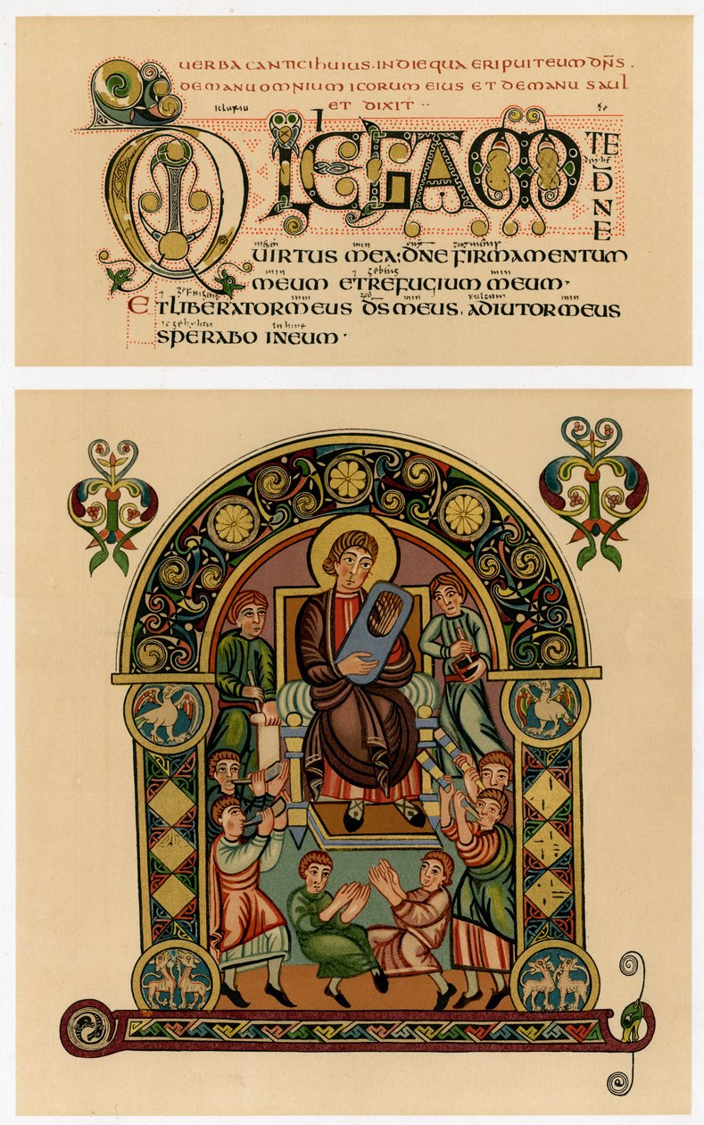Dávid líráját játszik, i.sz. 725-750 alkotó: Unbekannt