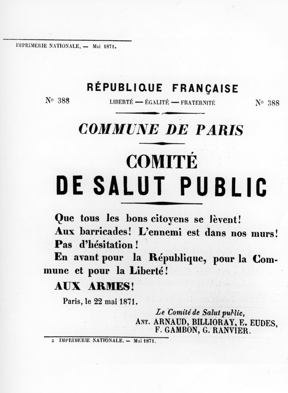 De Salut Public, a Párizsi Kommün francia politikai plakátjairól, 1871. május alkotó: Unbekannt