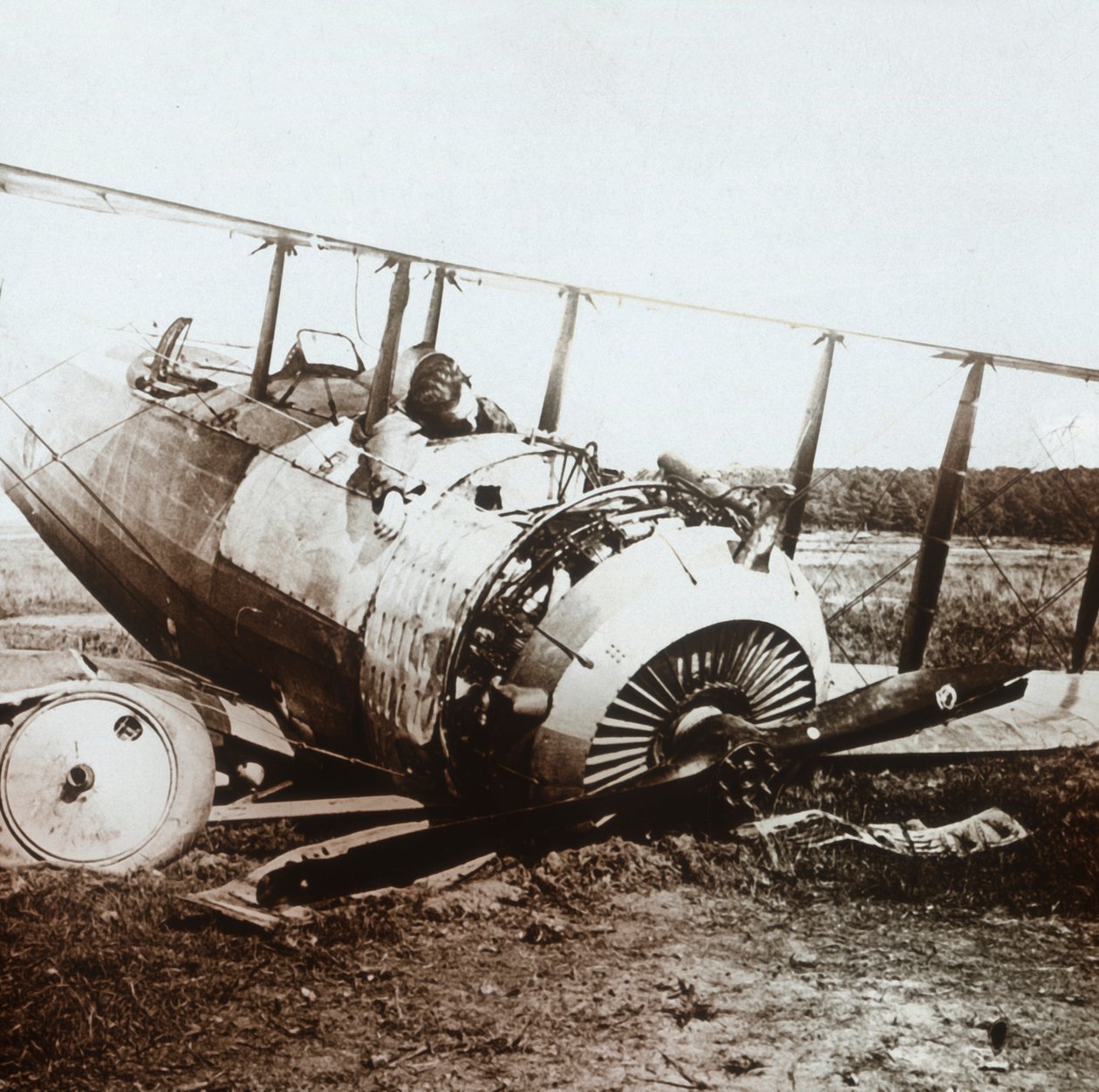 Halott pilóta a lezuhant Salmson repülőgépen, c1914-c1918 alkotó: Unbekannt