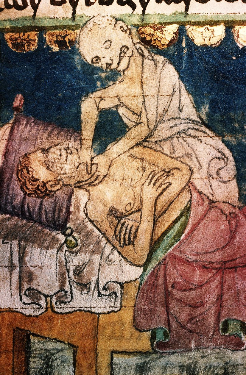 A pestis áldozatát megfojtó halál. A Stányos kódexből, 14. század alkotó: Unbekannt