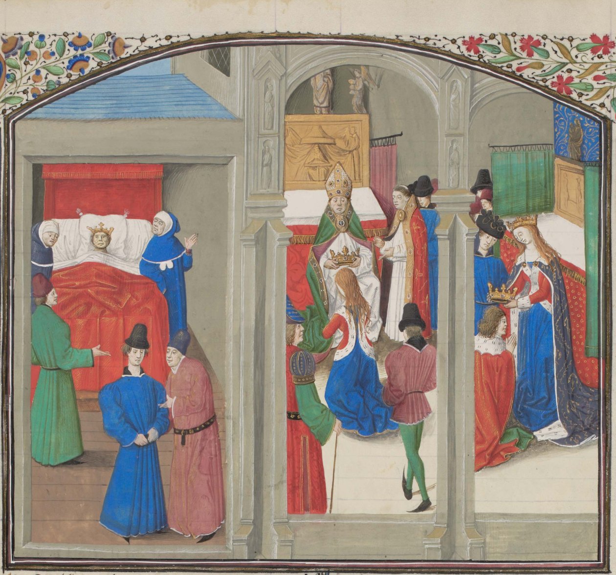 Balduin halála IV. Guy of Lusignan megkoronázása. Türoszi Vilmos miniatúrája a Historiából, 1460-as évek alkotó: Unbekannt