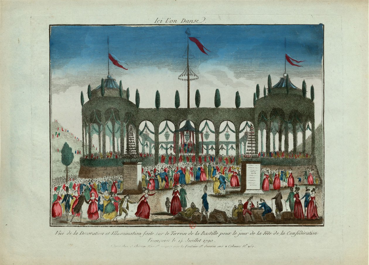 A Bastille feldíszítése és kivilágítása a Szövetség 1790. július 14-i ünnepére. alkotó: Unbekannt