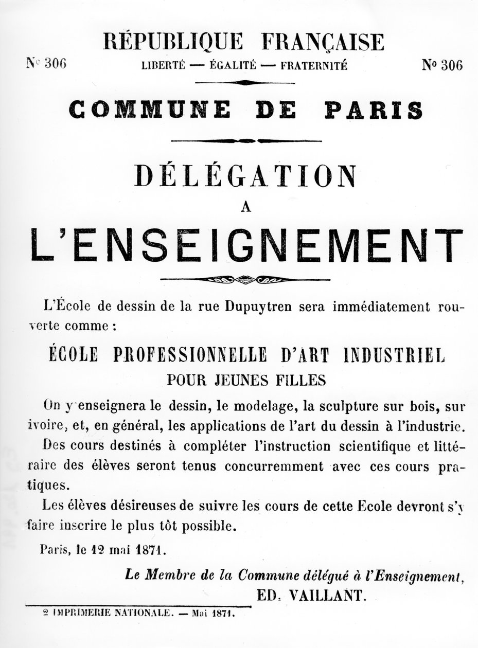 A LEnseignement küldöttsége a Párizsi Kommün francia politikai plakátjairól, 1871. május alkotó: Unbekannt