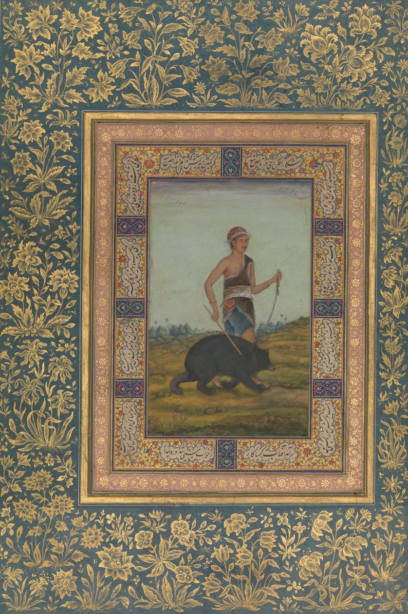 Dervis Leading a Bear, Folio a Shah Jahan albumból, recto: 19. század eleje. alkotó: Unbekannt