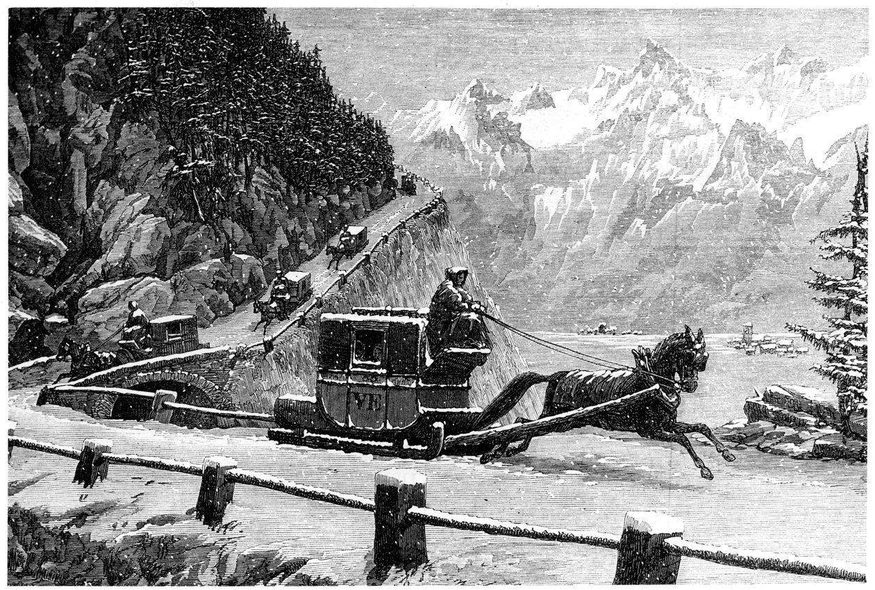 Leereszkedés a Mont Cenis-hágón télen lovasszánon, XIX. alkotó: Unbekannt