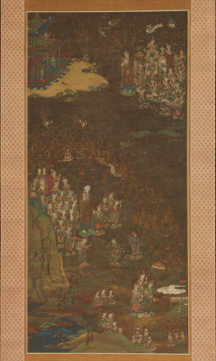 Amida leszállása és visszatérése a nyugati paradicsomba a hívő lélek Gosho mandarával, c1300. alkotó: Unbekannt