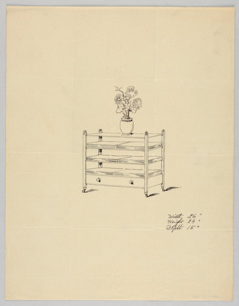 Tervezés háromszintes asztalhoz vázával és virágokkal, 1900–05 alkotó: Unbekannt
