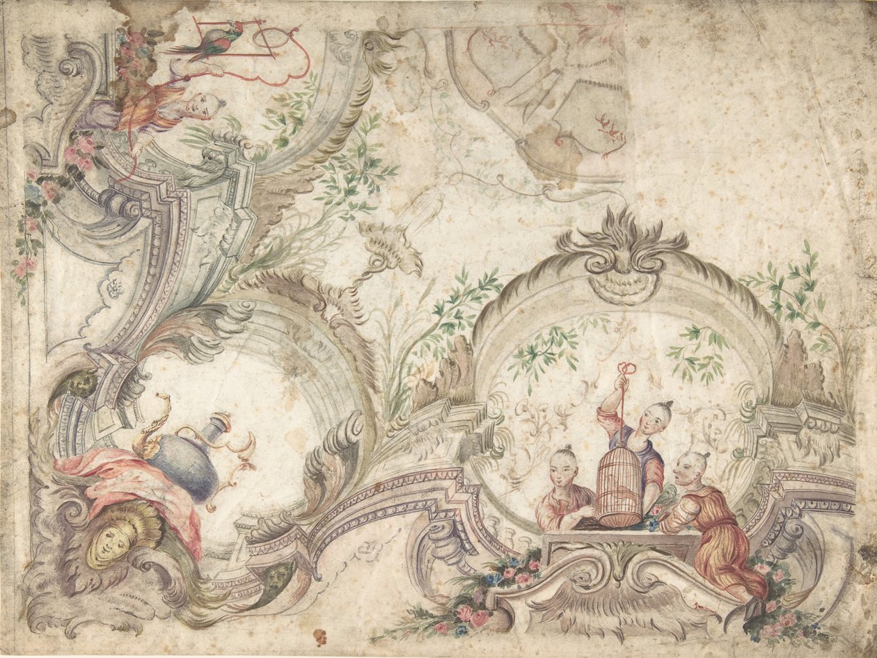 Mennyezeti dekoráció Chinoiseries-szel, 1725-75. alkotó: Unbekannt