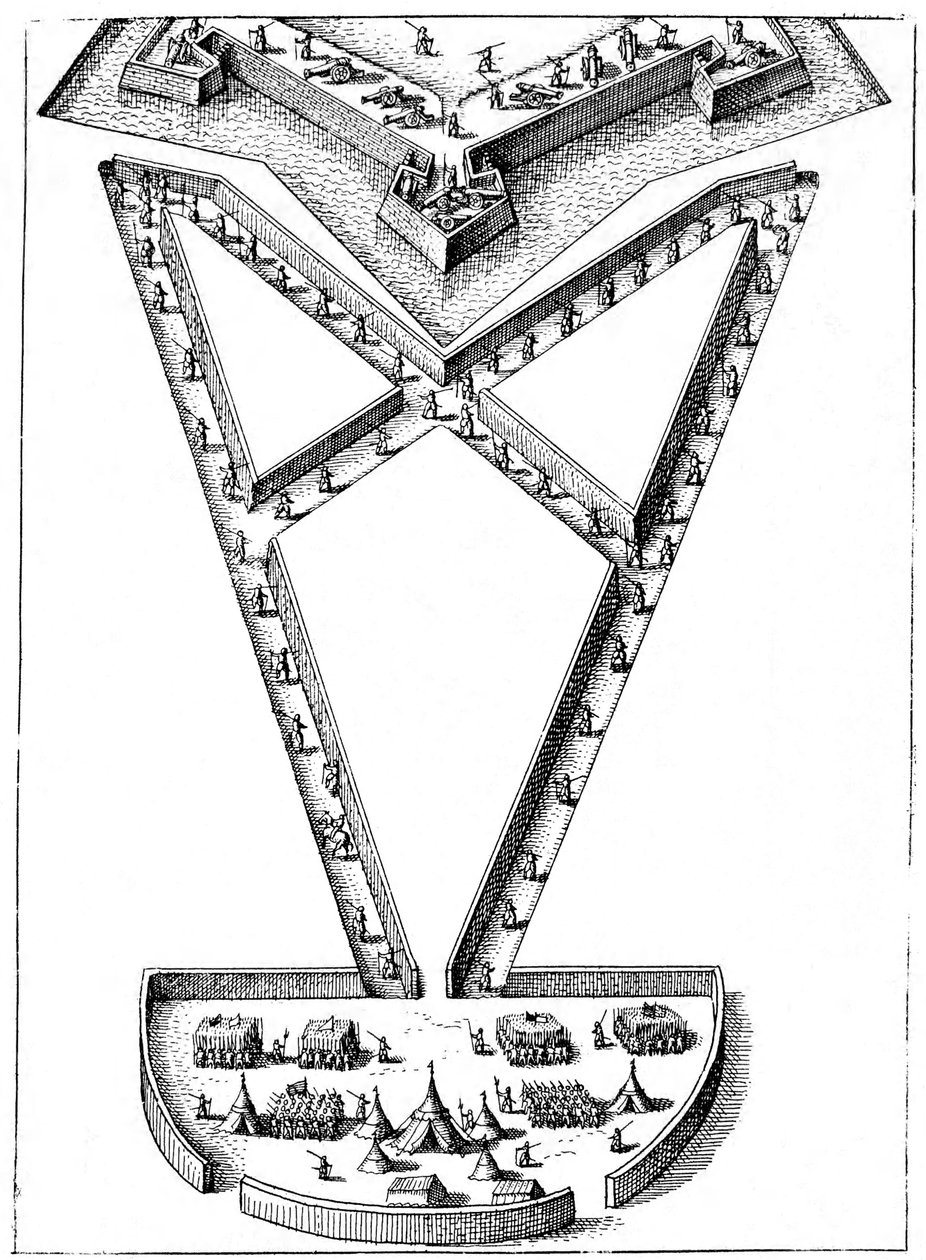 Terv egy ostromlott erődön kívüli táborozáshoz, 1617-1619 alkotó: Unbekannt