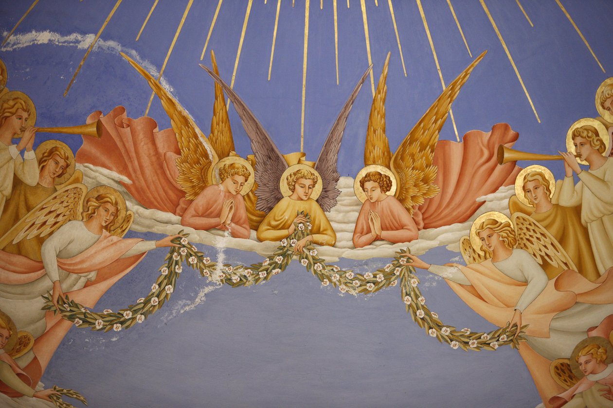 Részlet egy freskóról az Ein Keremi Visitation templomban: angyalok, Ein Kerem, Izrael alkotó: Unbekannt