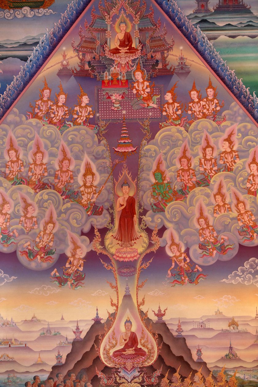 Részlet egy falfestményről a Buddhapadipa templom Uposatha-jában (szentélyterem), Wimbledon, Grande-Bretagne alkotó: Unbekannt