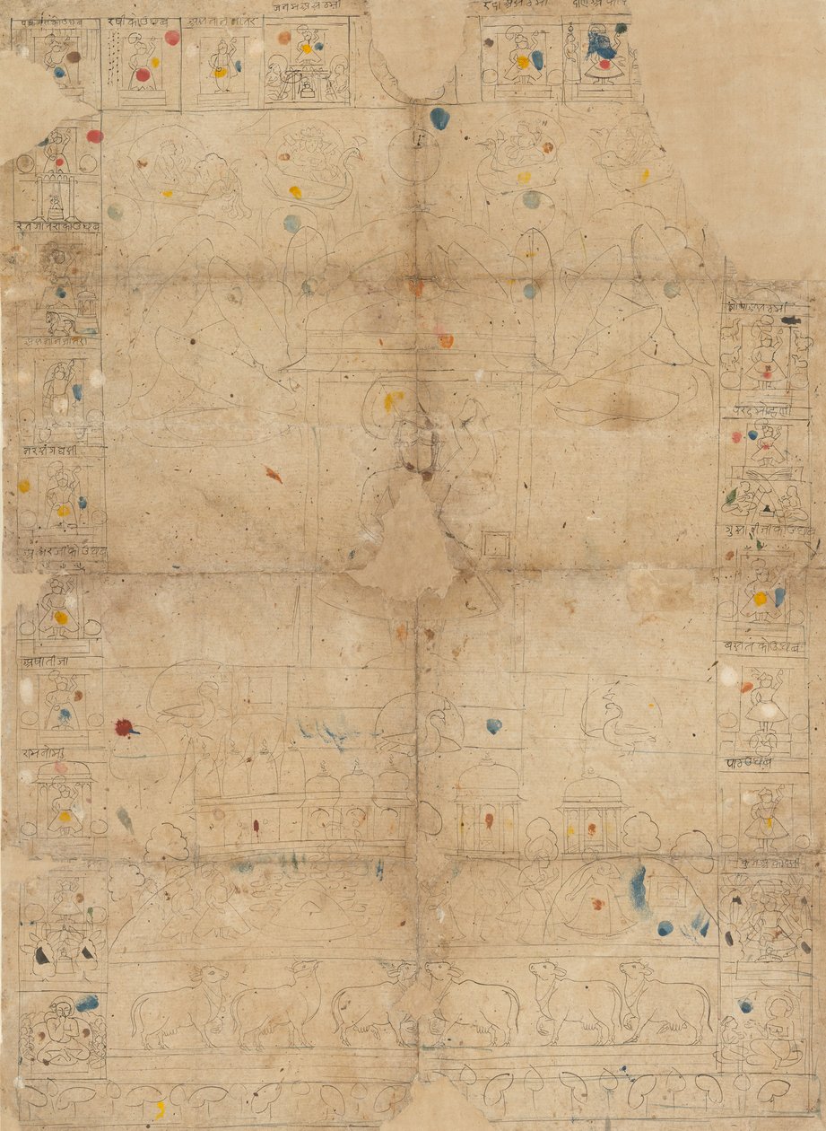 Diagram egy Pichawaihoz, amely Sharad Purnimát ábrázolja, az őszi telihold, 19. század közepe. alkotó: Unbekannt
