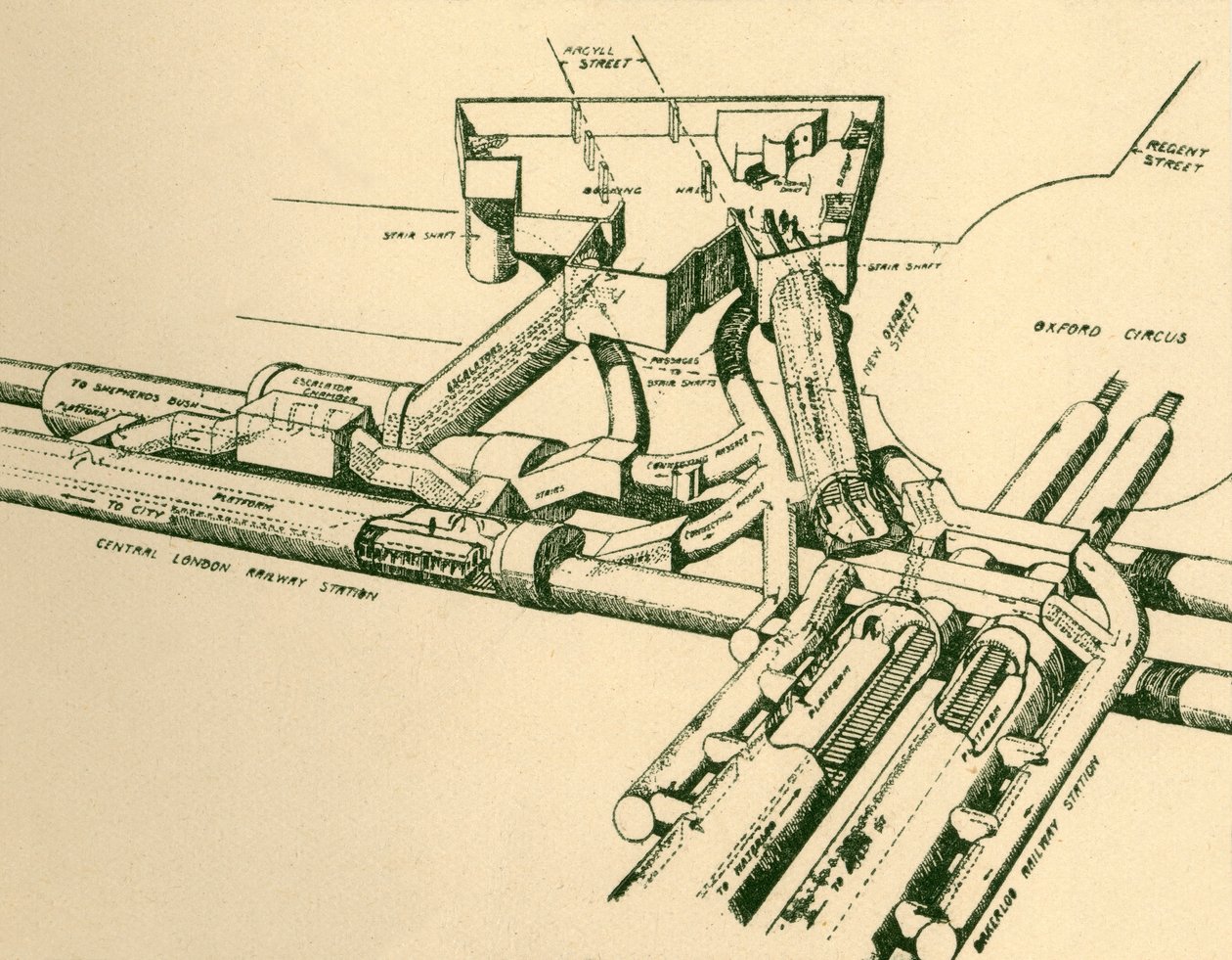Az Oxford Circus új metróállomásának diagramja, 1930. alkotó: Unbekannt