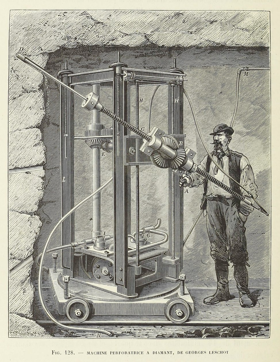 Gyémánt fúrógép tervezte Georges Leschot, pub. 1883-as metszet, 1883. alkotó: Unbekannt