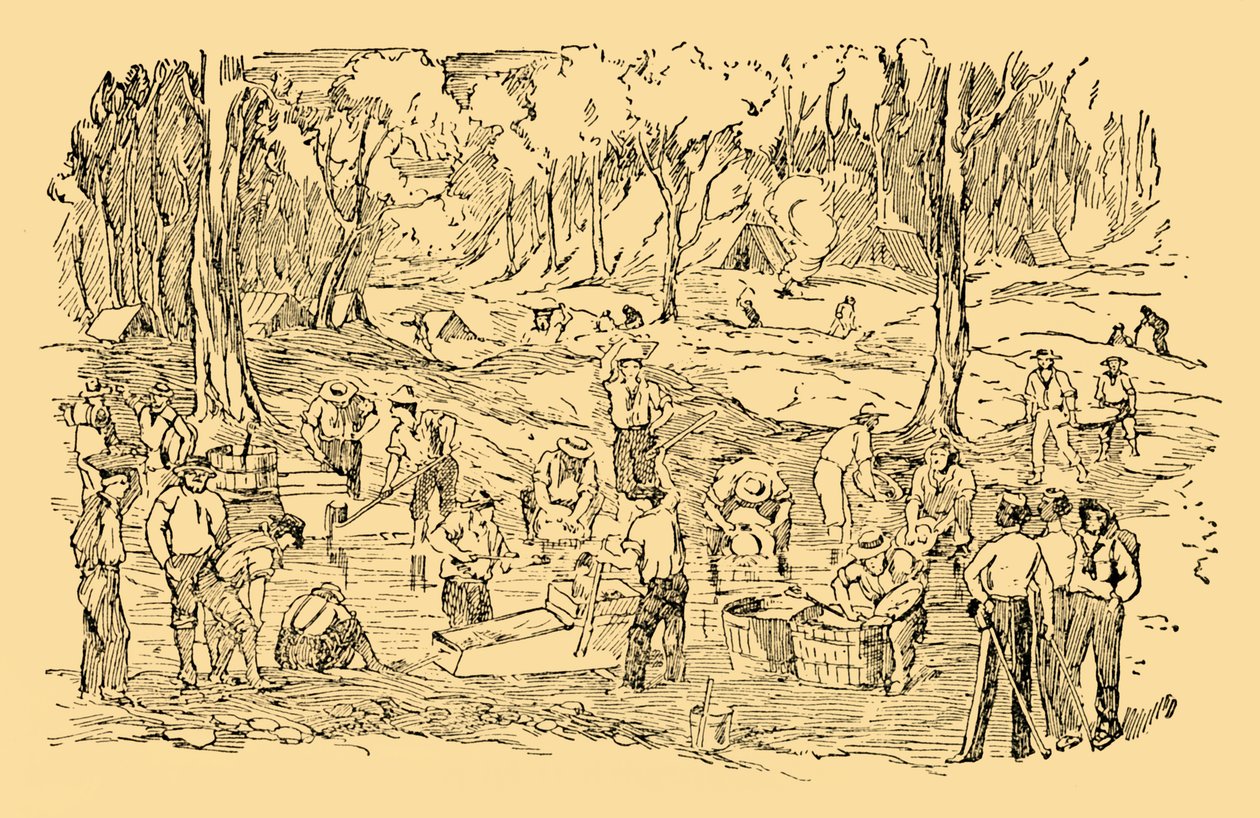 Aranyásás és mosás Ausztráliában 1851-ben, 1930 körül. alkotó: Unbekannt