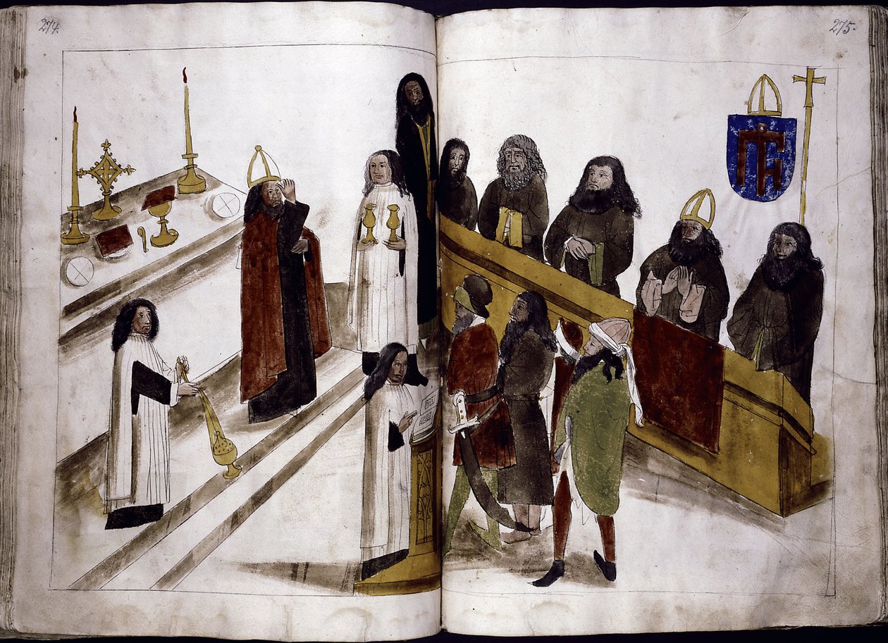 Istentisztelet a görög ortodox szertartás szerint innen: Ulrich Richental konstanzi zsinat krónikája, 1414-1418 alkotó: Unbekannt