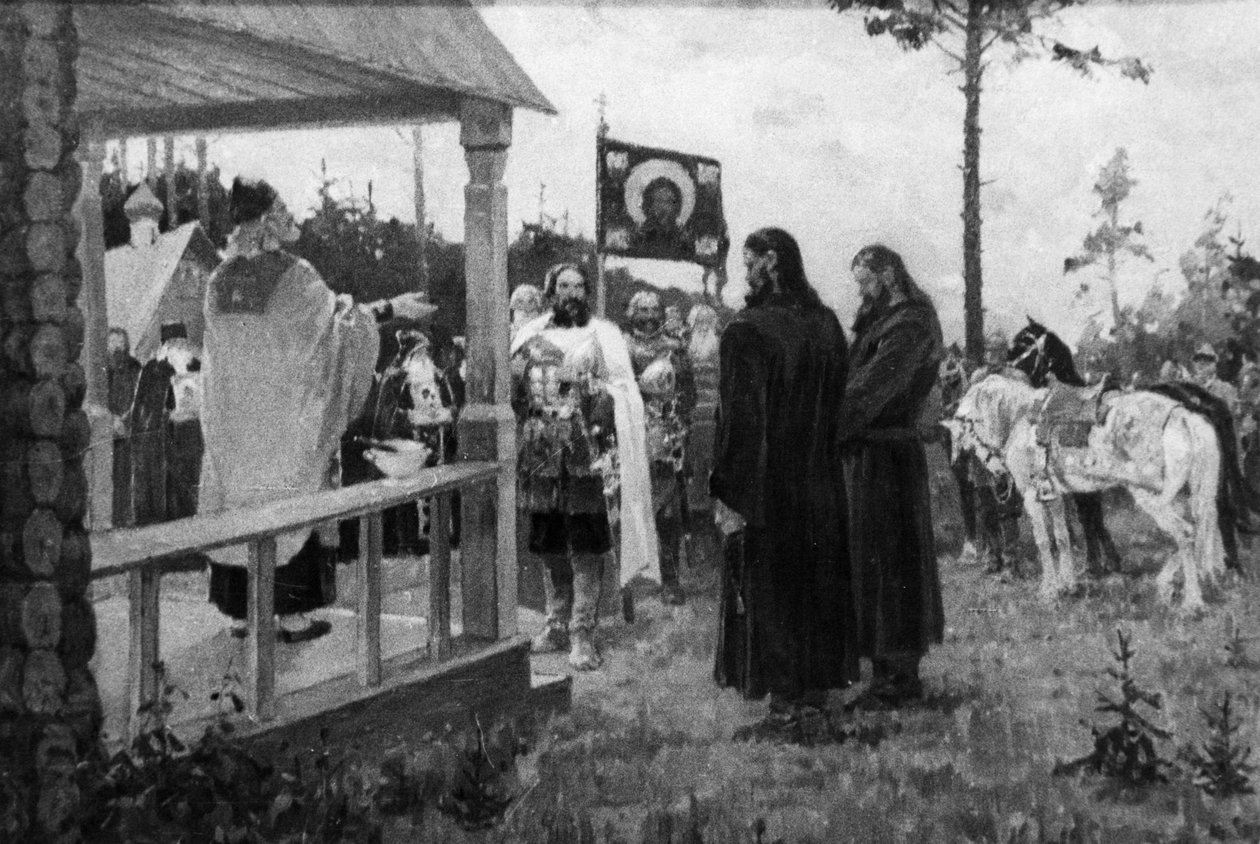 Dmitrij Donskoj Szergej Radonezsszkij festményére szólítva, M, Avilov alkotó: Unbekannt