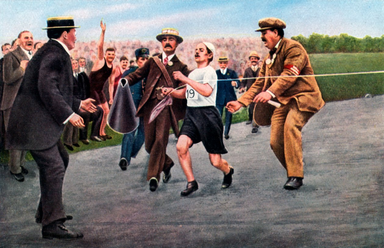 Dorando Pietri befejezte az első modern olimpiai maratont, Londonban, 1908-ban alkotó: Unbekannt