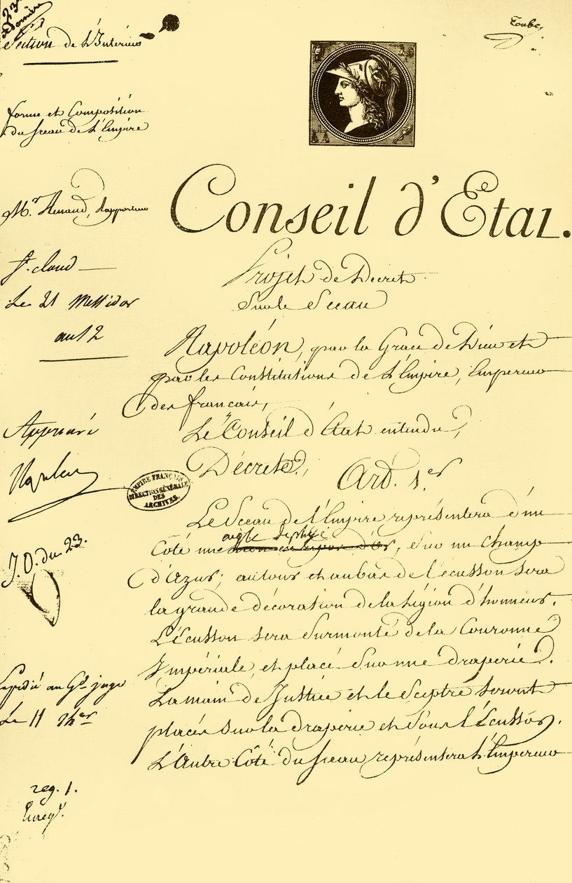 Rendelettervezet a császári pecsét formájáról és összetételéről, 1804. július 10., 1921. alkotó: Unbekannt