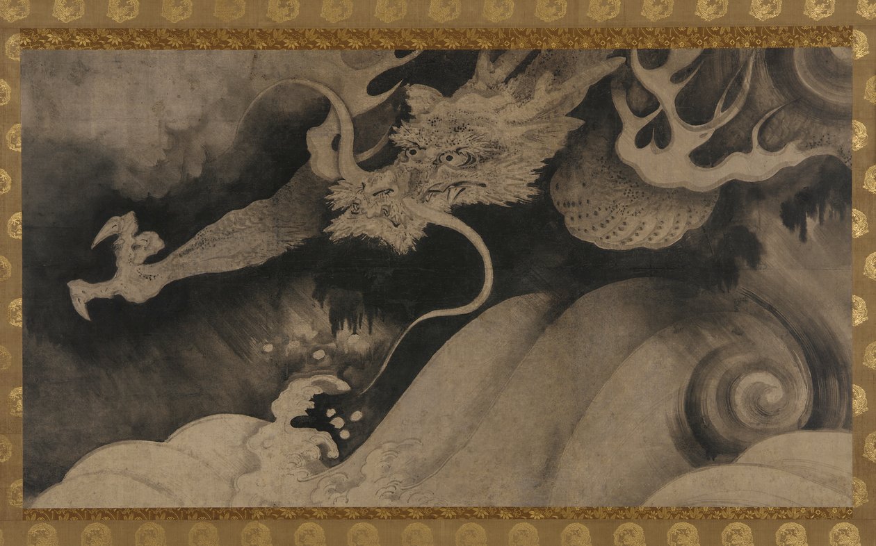 Sárkány, hullámok és felhők, Momoyama-korszak, 1568-1615. alkotó: Unbekannt
