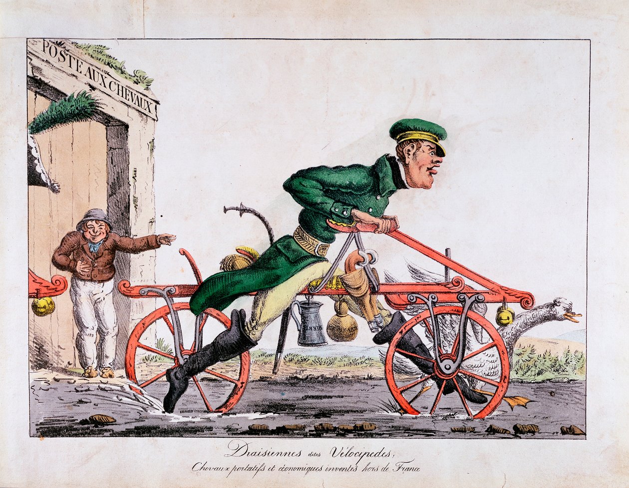 Draisienne vagy velocipéd, amely a lovakat helyettesíti a francia postán, 1818 alkotó: Unbekannt